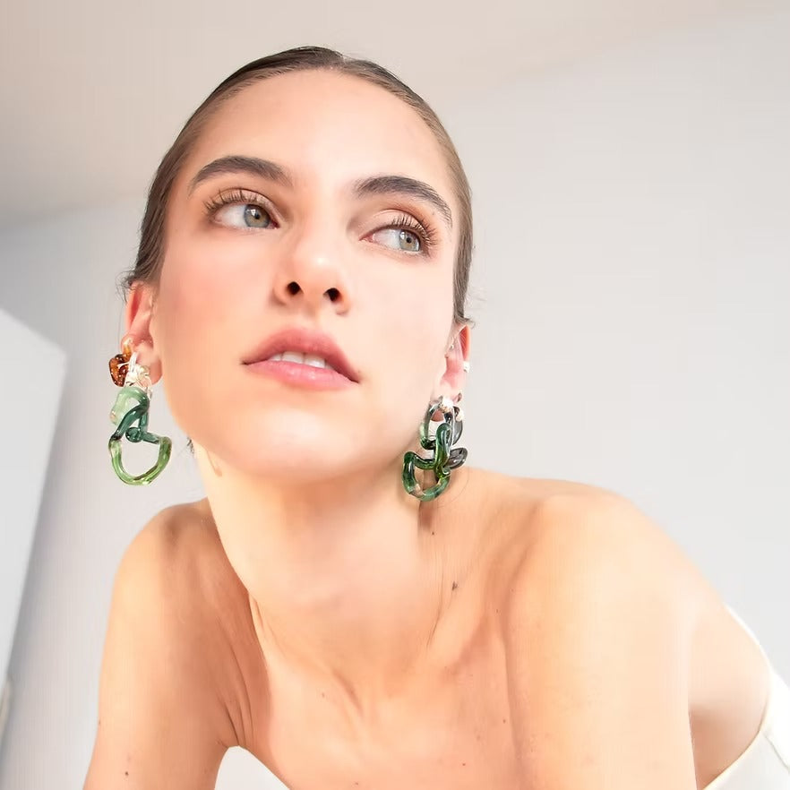 Aretes Interconexión L Verde Turquesa